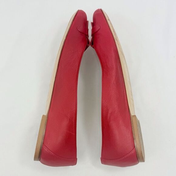 Longchamp Red Leather Logo Snap Toe Italian Made Slip On Classic Ballet Flats - Picture 8 of 15